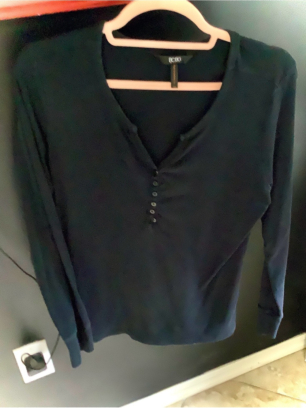 Eddie Bauer Long Sleeve Henley Top — Dark black